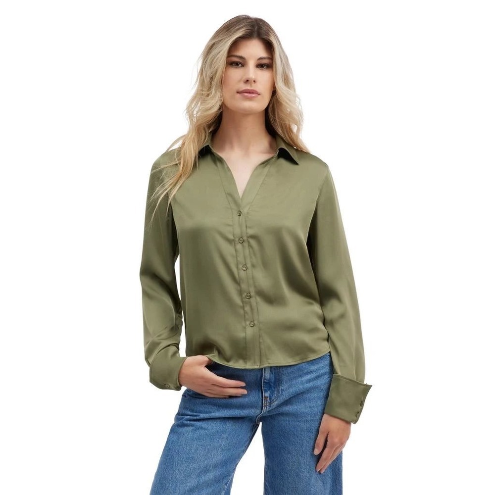 NVLT Olive Green Satin Button-Down Shirt
